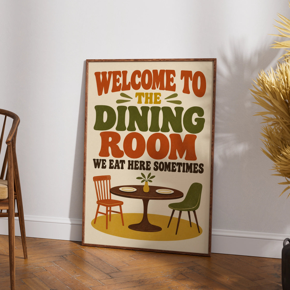 Welcome To The Dining Room Poster, Retro Typography Print, Funny Kitchen Wall Art