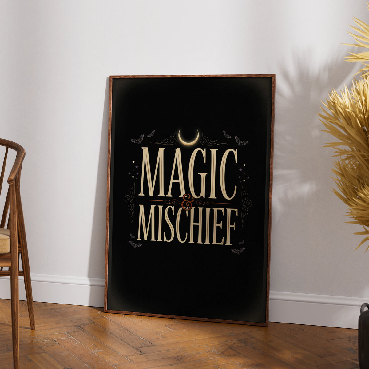 Magic and Mischief Halloween Wall Art, Witchy Poster, Dark Gothic Print, Bats Moon Decor