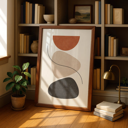 Terracotta Balance Stones Art Print, Minimalist Abstract Boho Wall Art, Neutral Decor