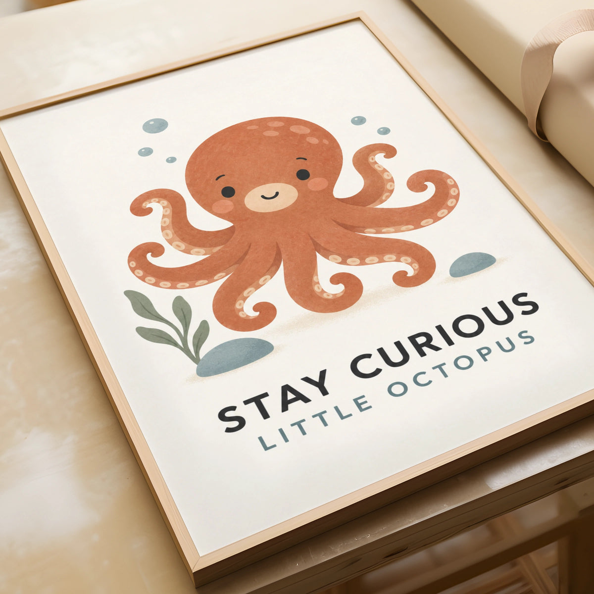 Stay Curious Little Octopus Nursery Poster, Ocean Kids Wall Art, Cute Sea Print