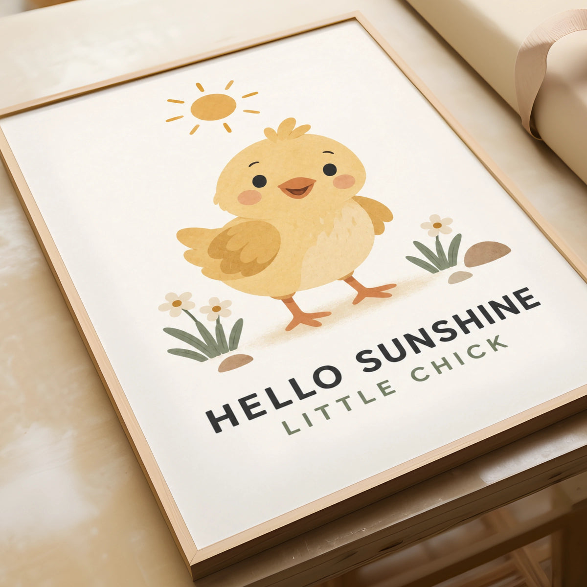 Hello Sunshine Little Chick Nursery Poster, Baby Chick Wall Art, Kids Room Print