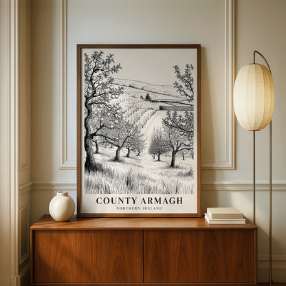 County Armagh Poster, Northern Ireland Apple Orchard Print, Irish Travel Wall Art