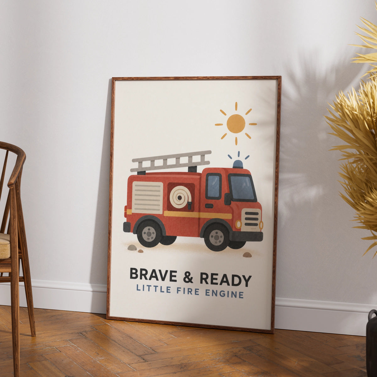 Fire Engine Kids Wall Art Print, Brave & Ready Little Fire Truck, Boys Nursery Poster