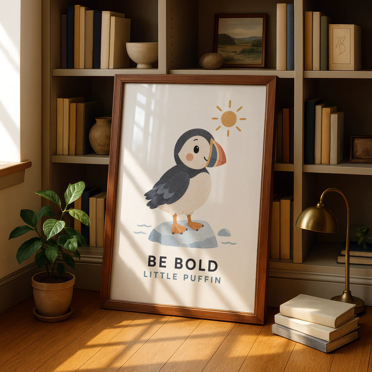 Be Bold Little Puffin Print, Cute Bird Nursery Wall Art, Children's Coastal Poster