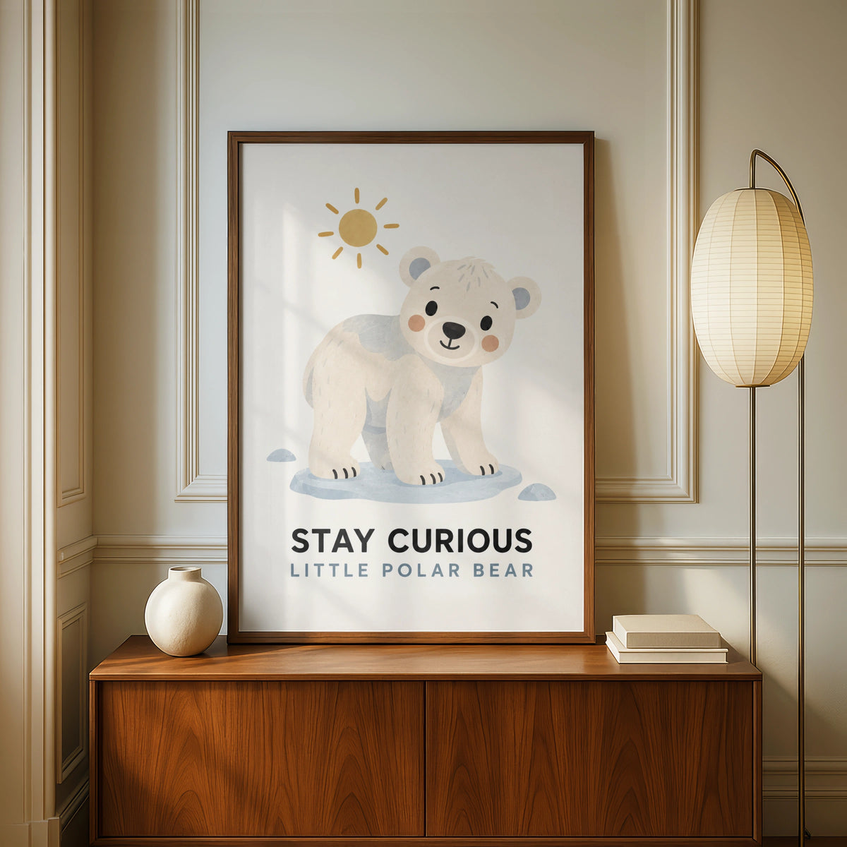 Stay Curious Little Polar Bear Nursery Poster, Cute Animal Kids Wall Art Print