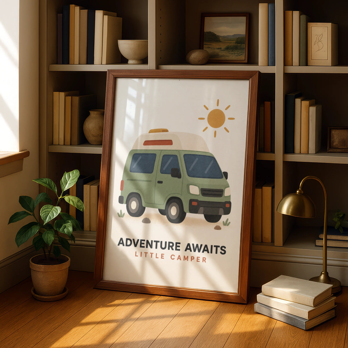 Adventure Awaits Little Camper Poster, Kids Camping Wall Art, Campervan Nursery Print, Van Life
