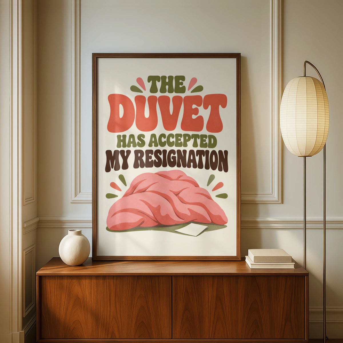 The Duvet Has Accepted My Resignation Funny Quote Print, Retro Bedroom Wall Art