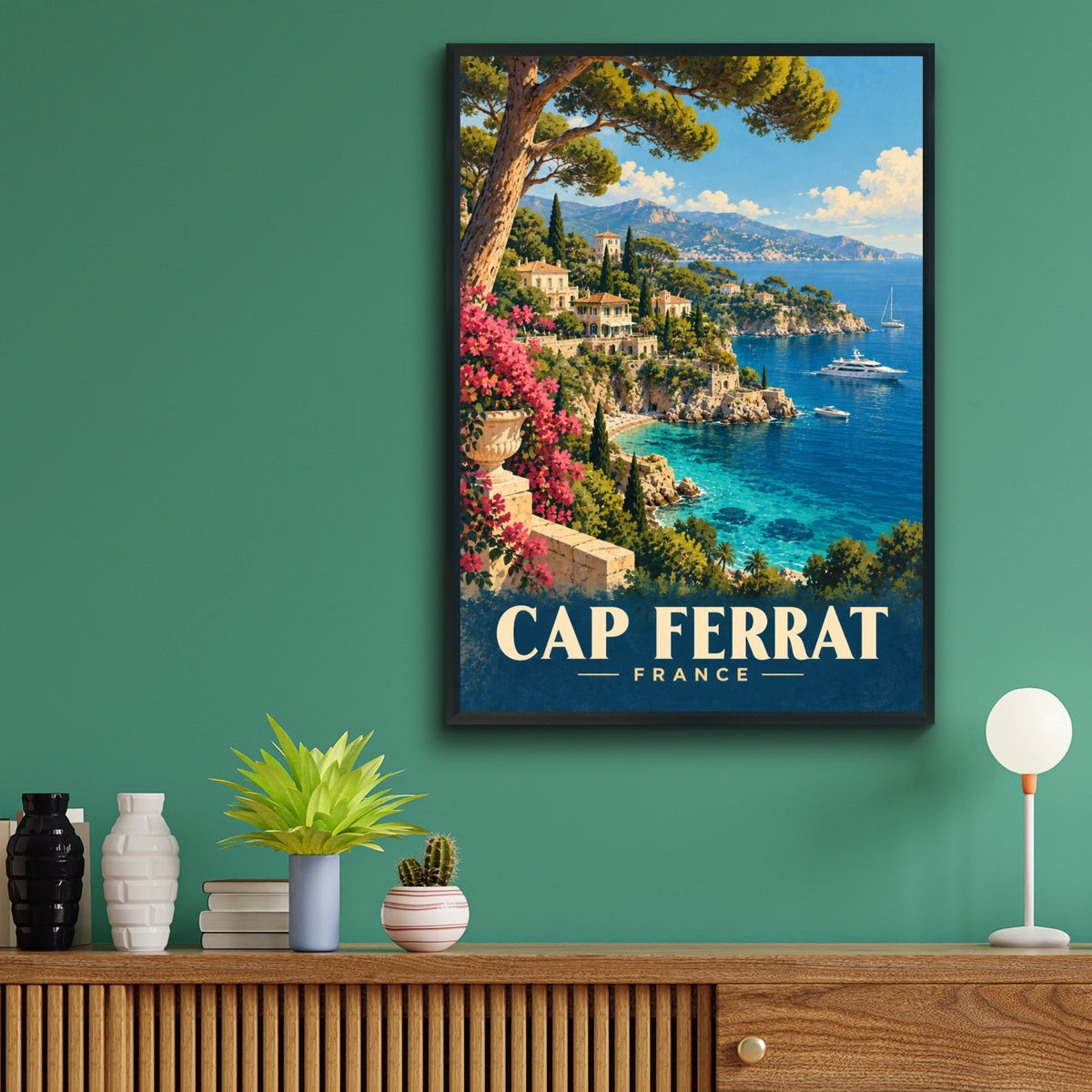Cap Ferrat France Travel Poster, French Riviera Wall Art, Cote d'Azur Print, Mediterranean