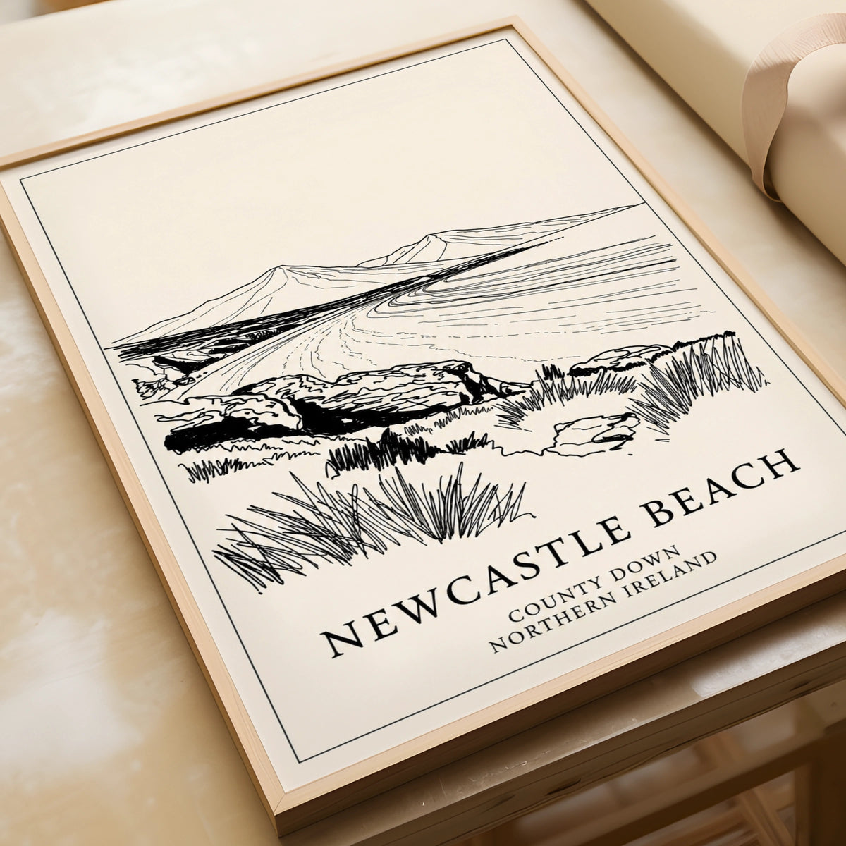 Newcastle Beach Poster, County Down Northern Ireland, Mourne Mountains Wall Art Print
