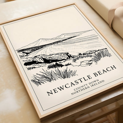 Newcastle Beach Poster, County Down Northern Ireland, Mourne Mountains Wall Art Print