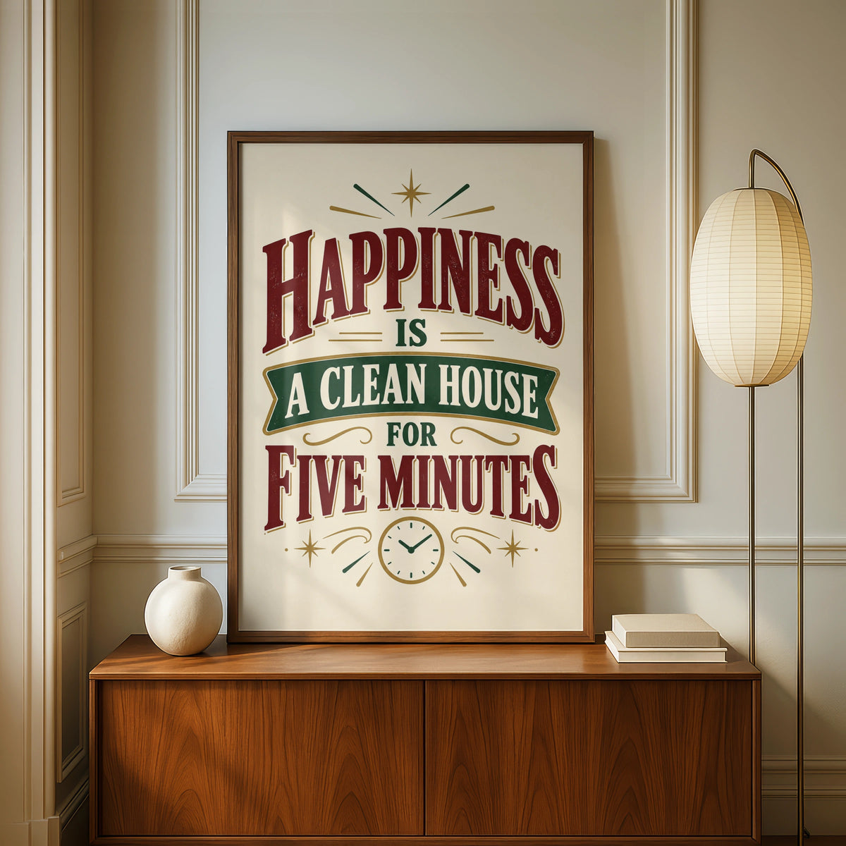 Happiness Is A Clean House For Five Minutes, Funny Home Humour Quote Print
