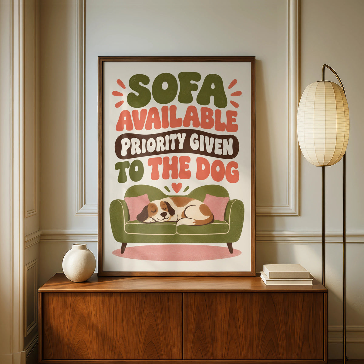 Funny Dog Sofa Poster, Priority Given To The Dog Print, Pet Owner Wall Art Gift