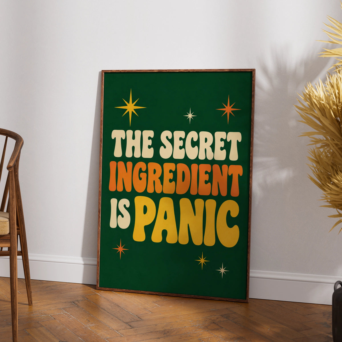 The Secret Ingredient Is Panic Poster, Funny Kitchen Wall Art, Retro Green Print