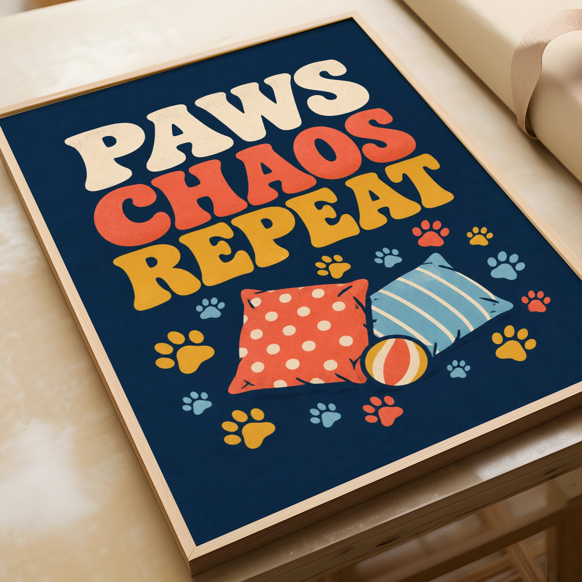 Paws Chaos Repeat Retro Dog Poster, Funny Pet Wall Art, Groovy Dog Owner Gift Print
