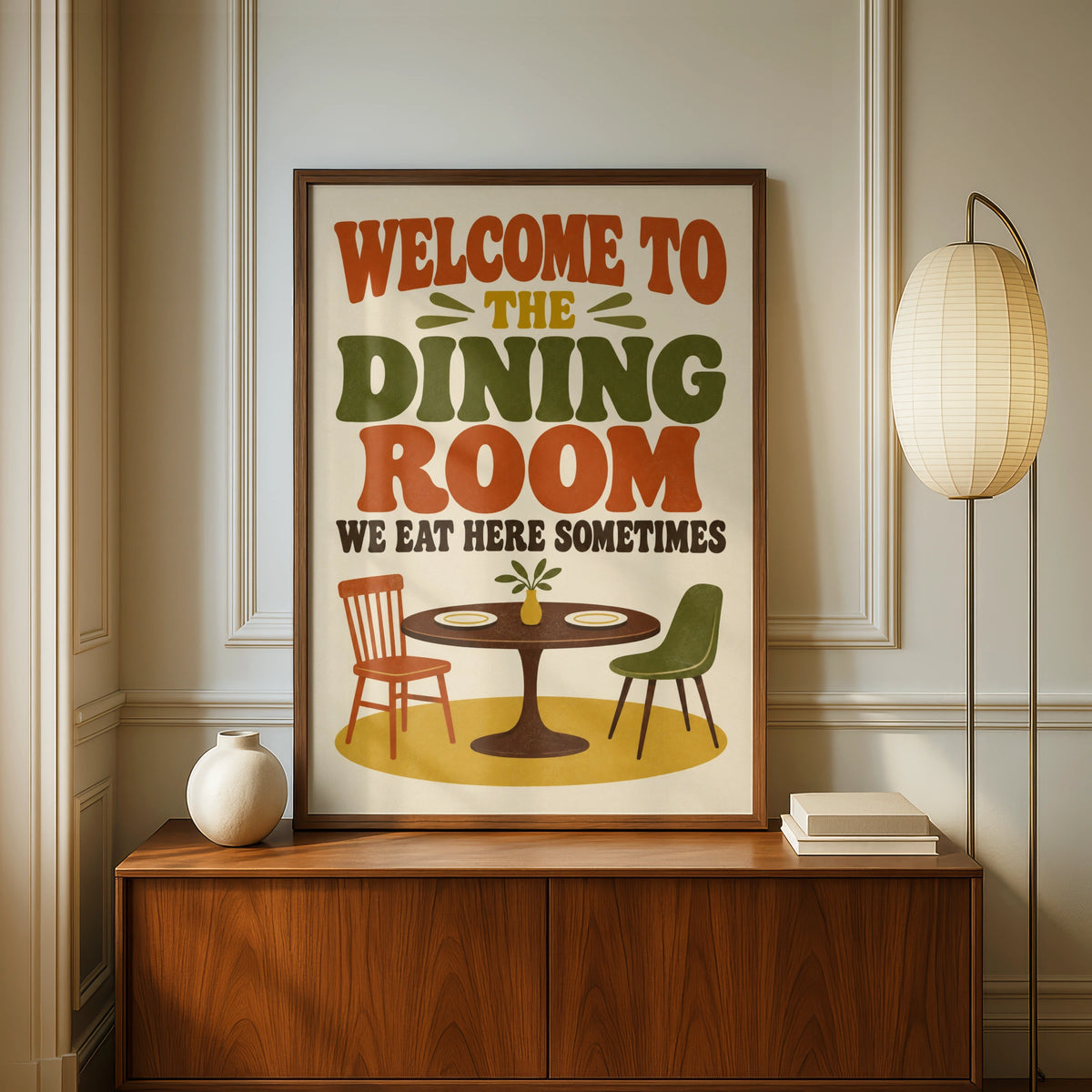 Welcome To The Dining Room Poster, Retro Typography Print, Funny Kitchen Wall Art