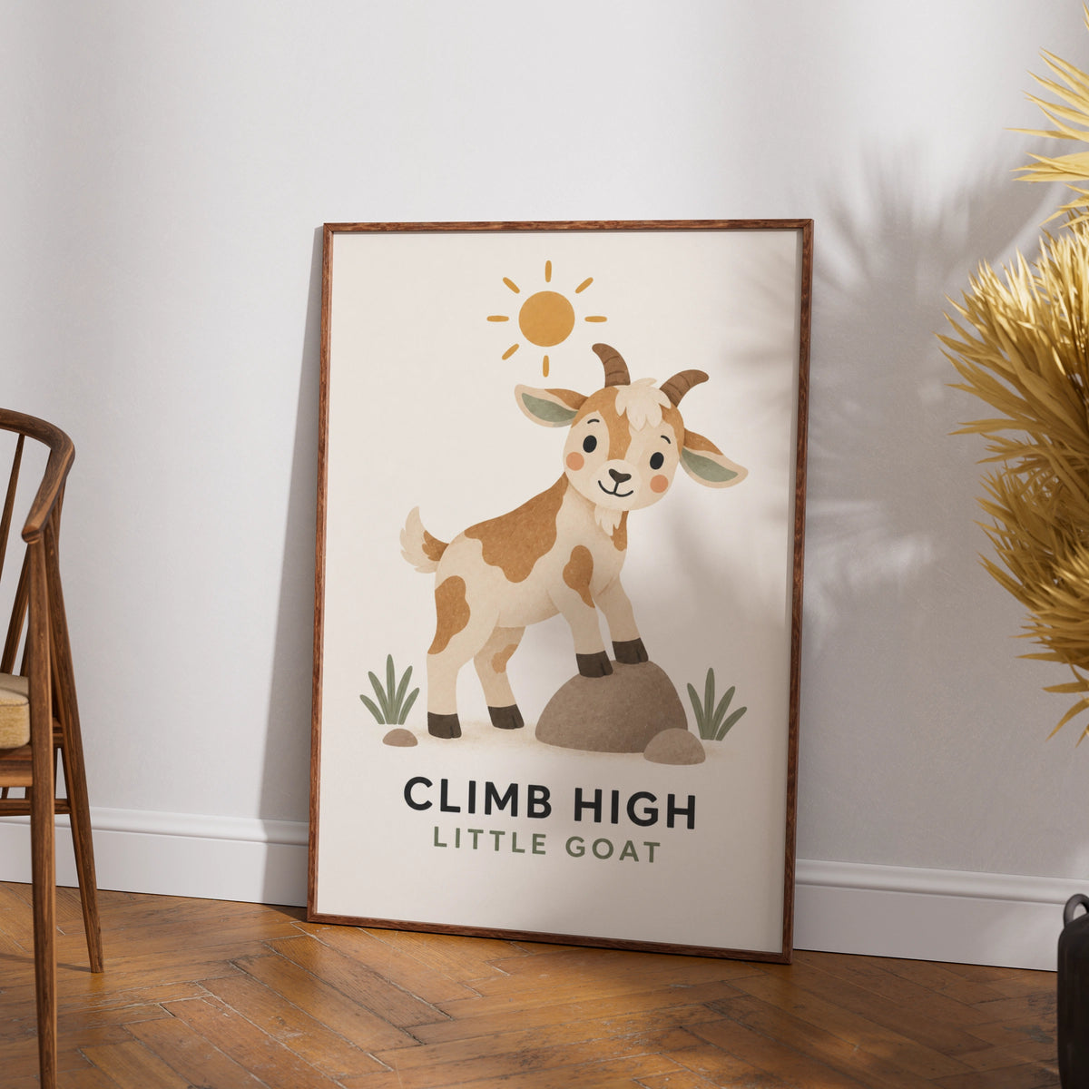 Climb High Little Goat Nursery Poster, Cute Farm Animal Wall Art, Kids Room Print