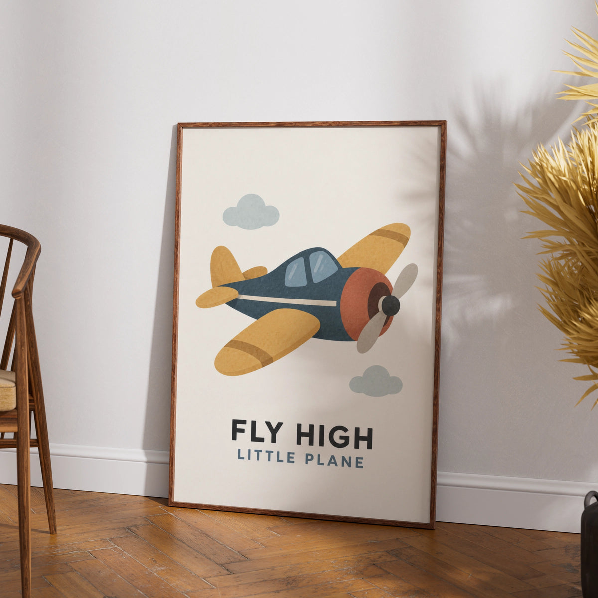 Fly High Little Plane Kids Poster, Vintage Aeroplane Wall Art, Boys Nursery Print