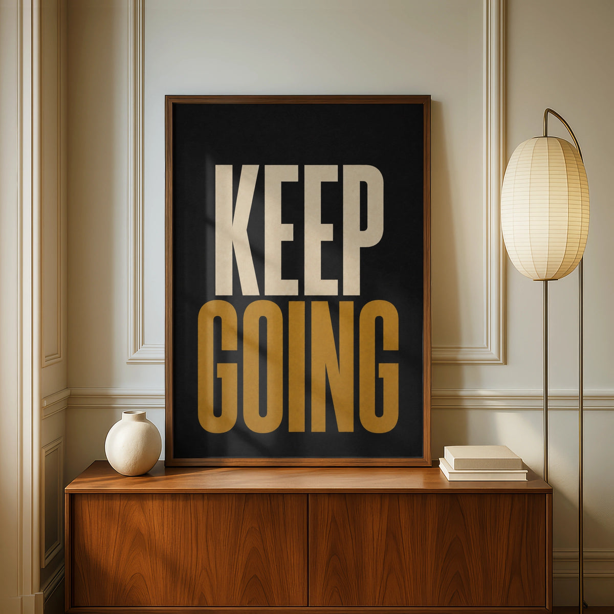 Keep Going Motivational Poster, Bold Typography Wall Art, Black Gold Office Print