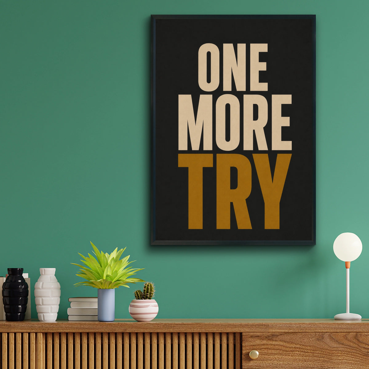 One More Try Motivational Quote Poster, Bold Typography Wall Art, Black Gold