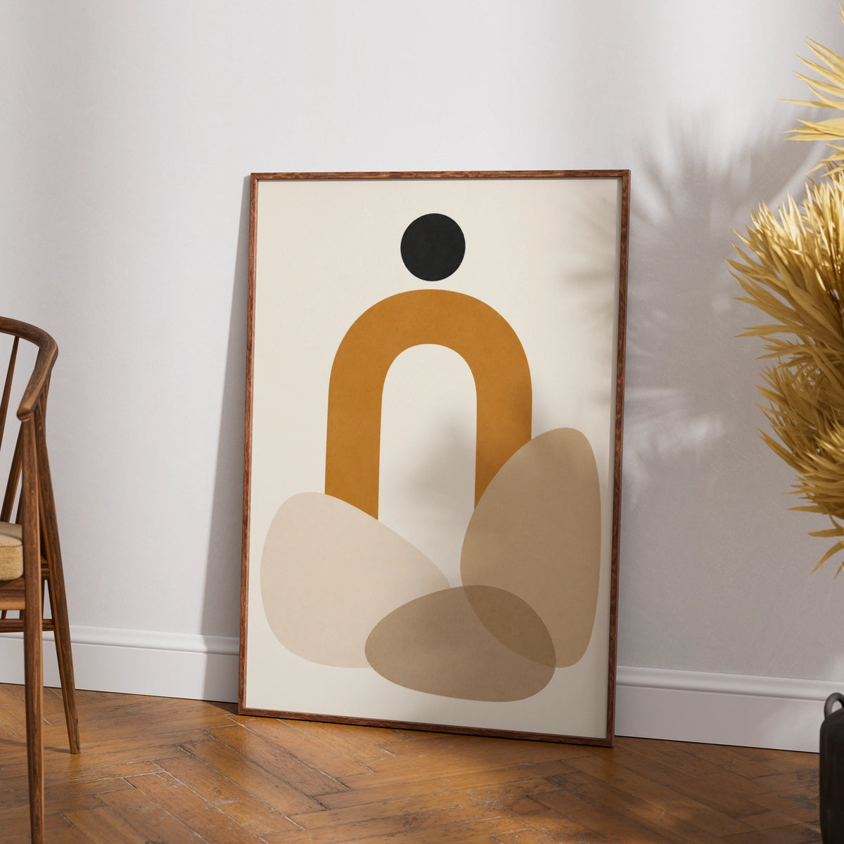 Amber Arch Abstract Poster, Boho Geometric Wall Art, Mustard Neutral Shapes Print
