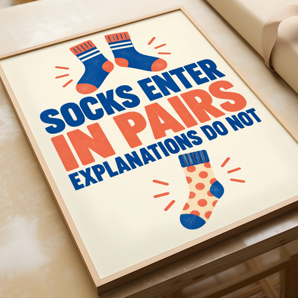 Funny Socks Poster, Laundry Room Humour Print, Bold Typography Wall Art Gift