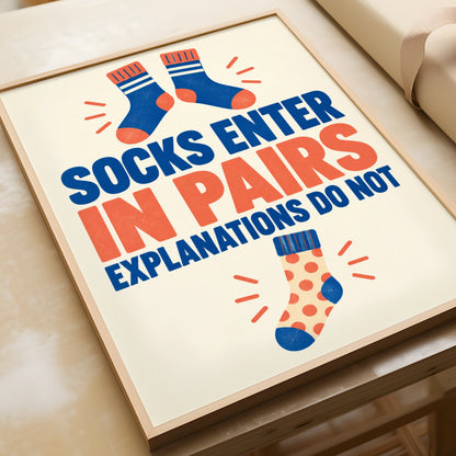 Funny Socks Poster, Laundry Room Humour Print, Bold Typography Wall Art Gift