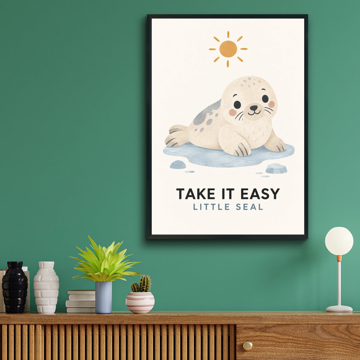 Take It Easy Little Seal Poster, Cute Baby Seal Print, Kids Ocean Animal Wall Art