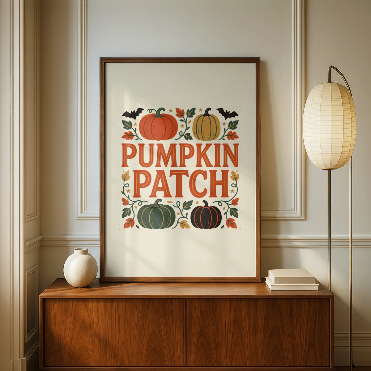 Pumpkin Patch Autumn Wall Art, Halloween Harvest Poster, Retro Fall Home Decor Print