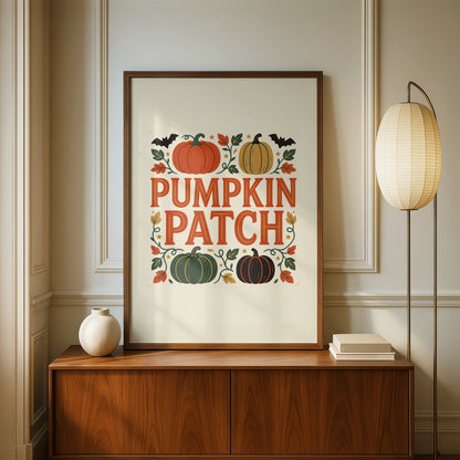Pumpkin Patch Autumn Wall Art, Halloween Harvest Poster, Retro Fall Home Decor Print