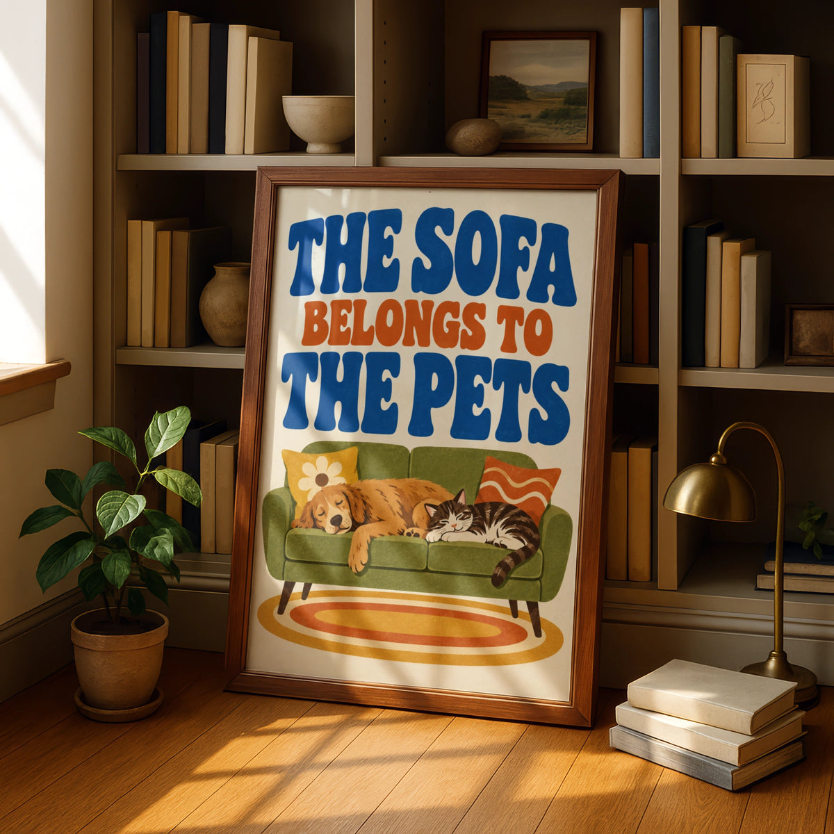 The Sofa Belongs To The Pets Poster, Retro Cat Dog Wall Art, Funny Pet Print