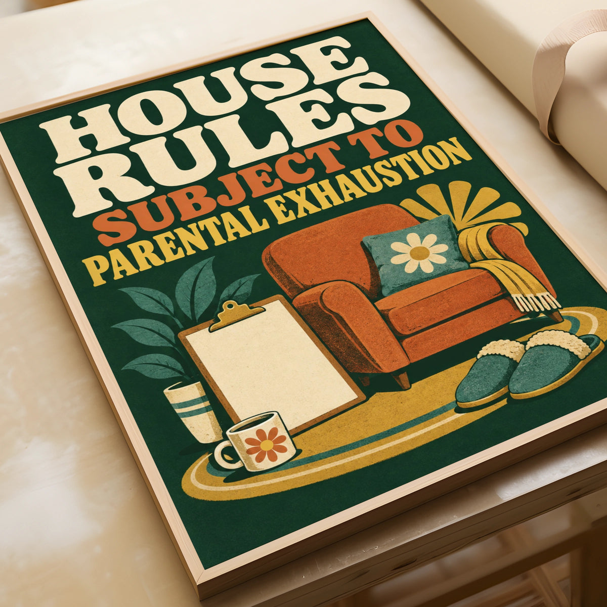 House Rules Subject To Parental Exhaustion Poster, Funny Family Wall Art Print