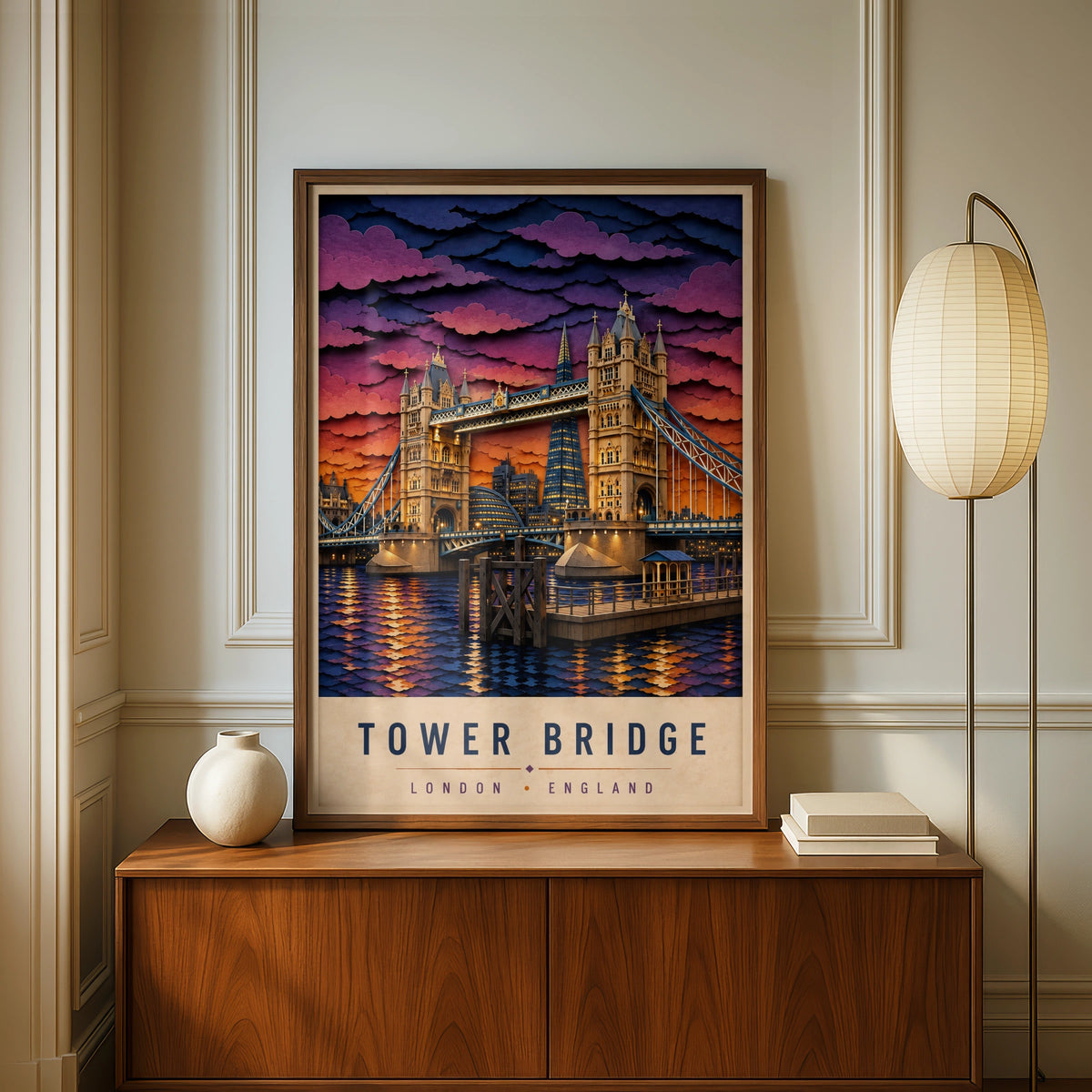 Tower Bridge London Poster, Paper Cut Art Print, England Travel Wall Decor
