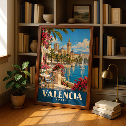 Valencia Spain Travel Poster, Retro Spanish City Print, Mediterranean Wall Art