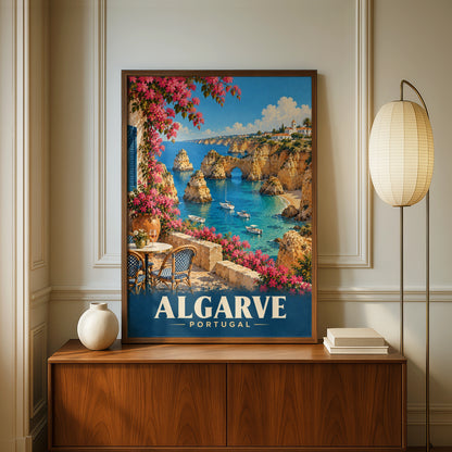 Algarve Portugal Travel Poster, Vintage Coastal Wall Art, Mediterranean Print