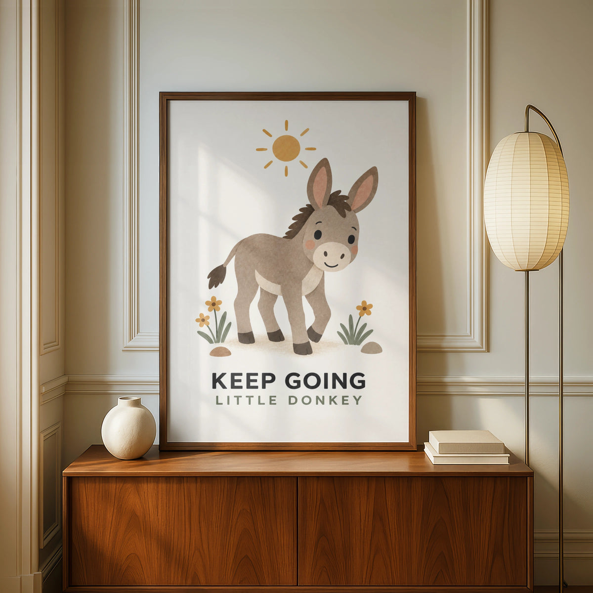 Keep Going Little Donkey Poster, Cute Farm Animal Print, Kids Nursery Wall Art