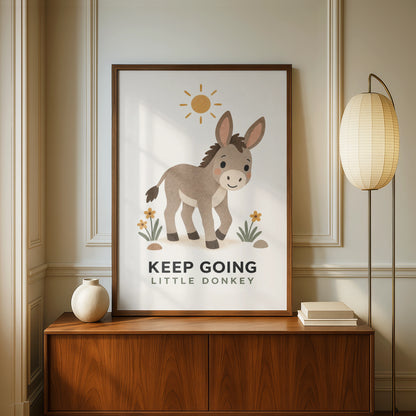 Keep Going Little Donkey Poster, Cute Farm Animal Print, Kids Nursery Wall Art