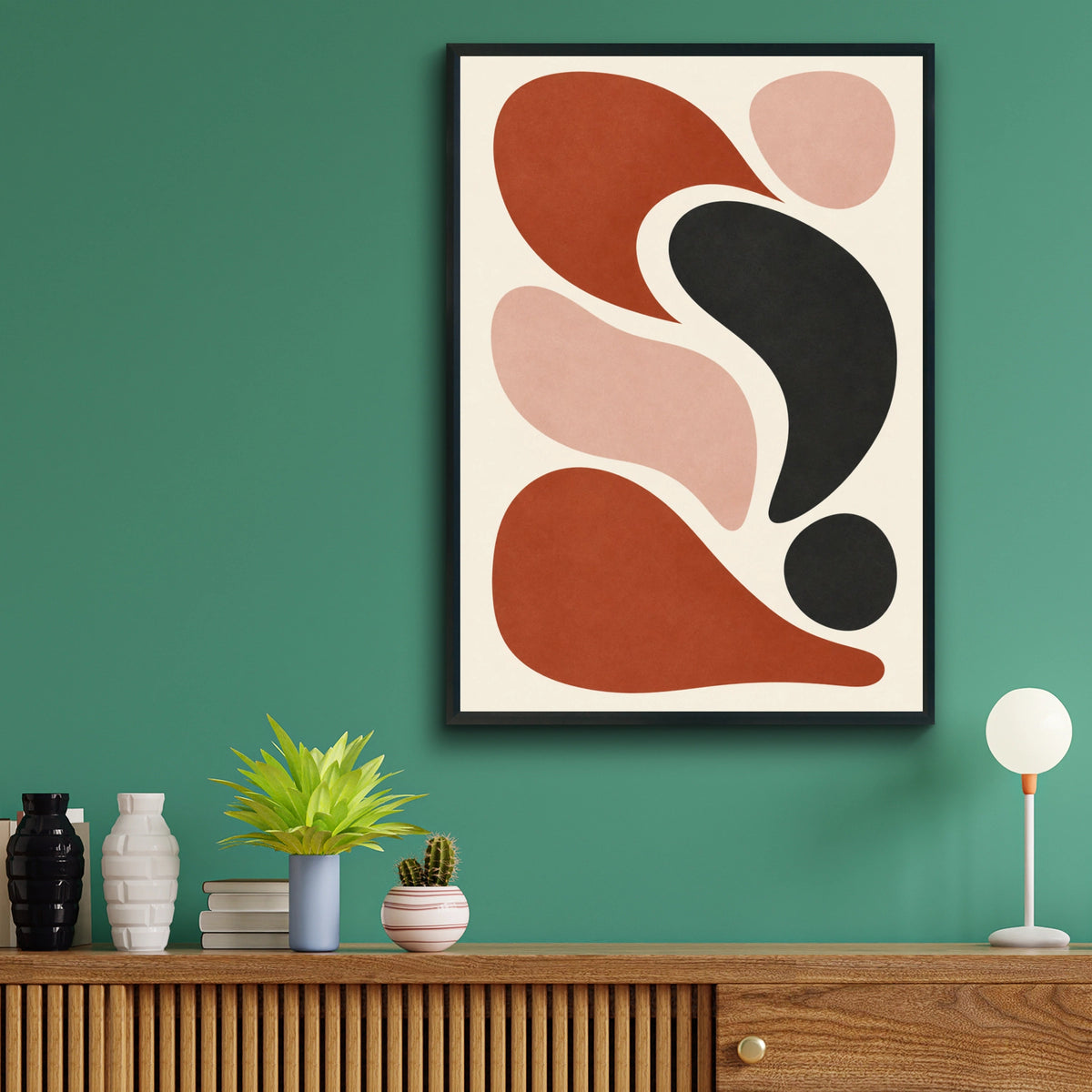 Rust and Cream Abstract Shapes Poster, Mid Century Modern Wall Art Print