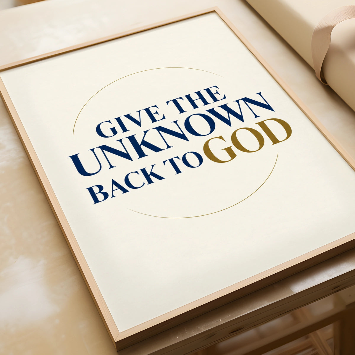 Give The Unknown Back To God Poster, Faith Quote Print, Christian Wall Art, Navy Gold