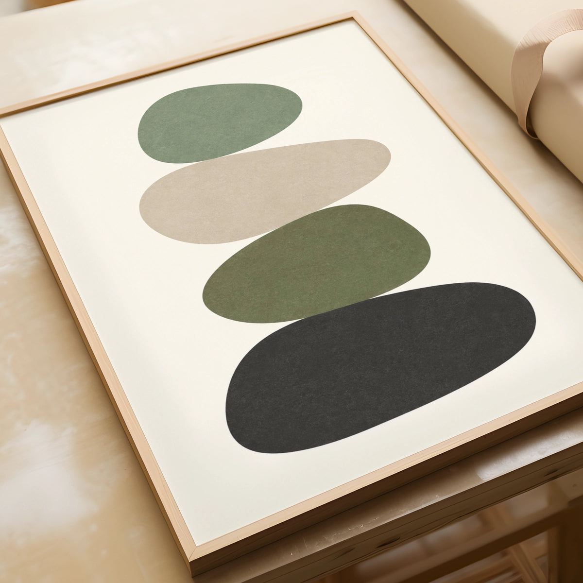 Sage Green Pebble Stack Print, Minimalist Stone Balance Poster, Boho Wall Art