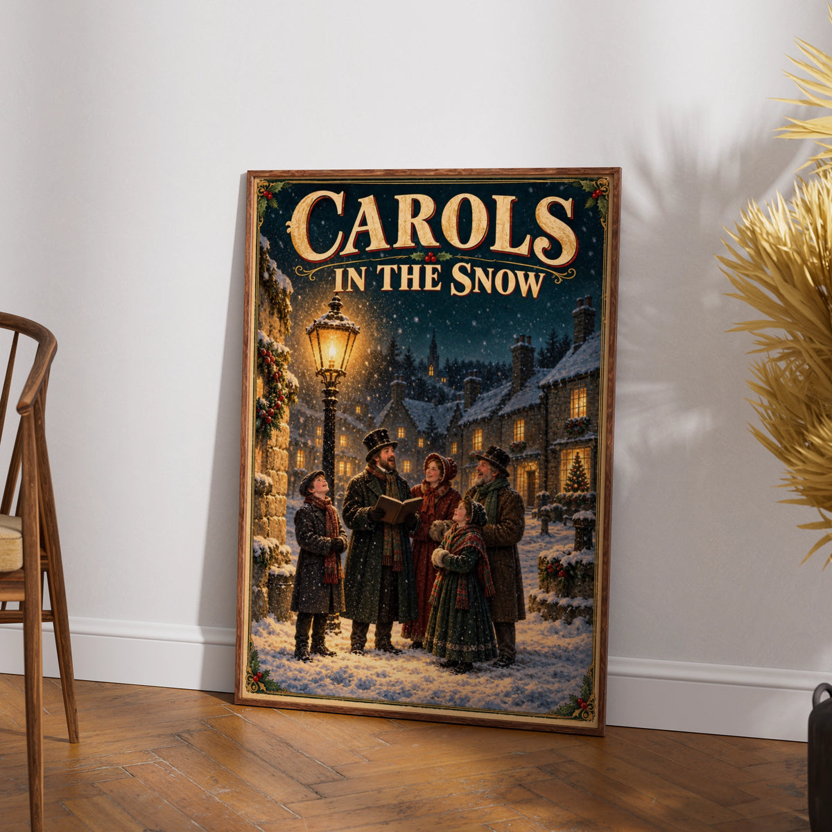 Carols in the Snow Victorian Christmas Poster, Festive Carol Singers Wall Art Print
