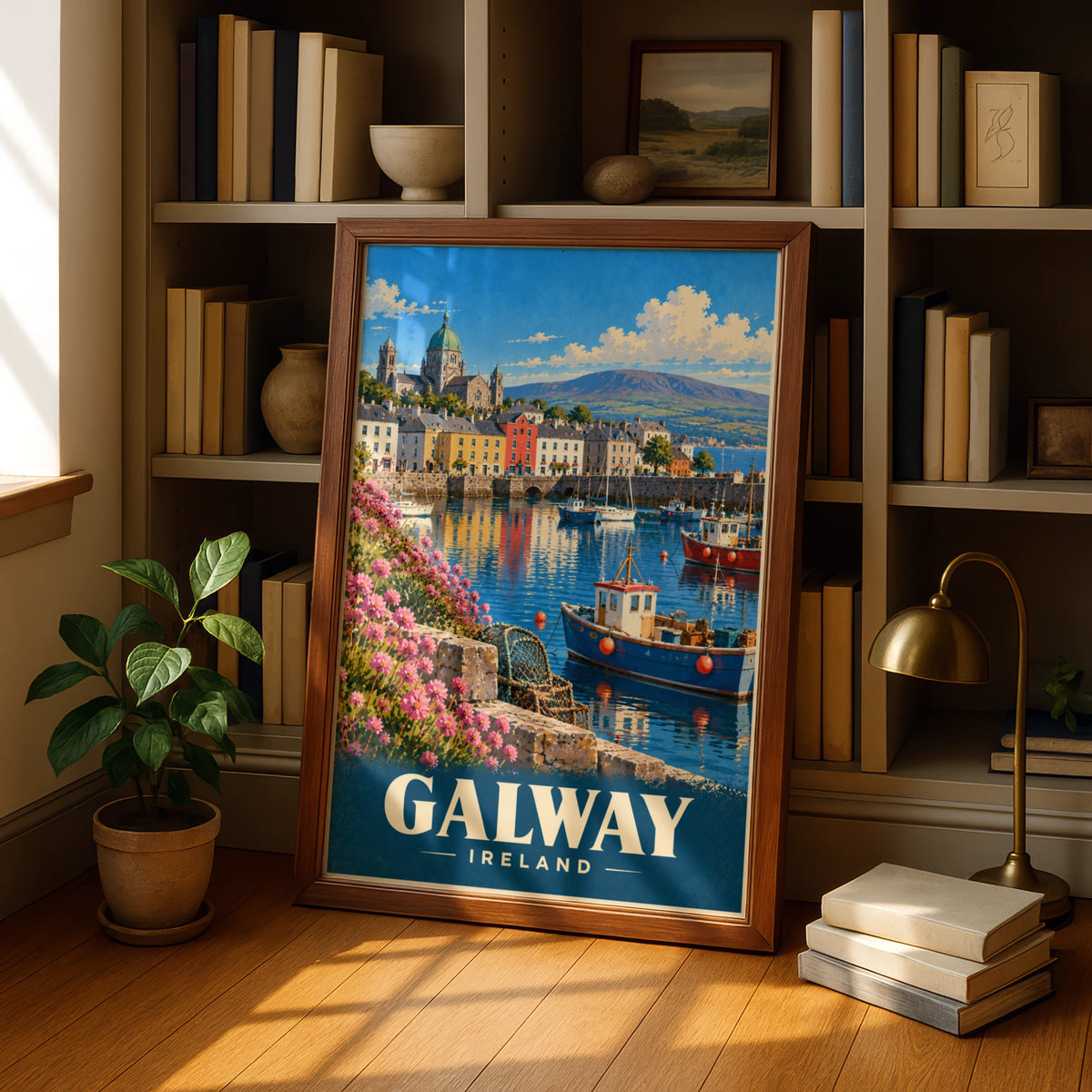 Galway Ireland Travel Poster, Vintage Style Irish Harbour Wall Art Print, Gift