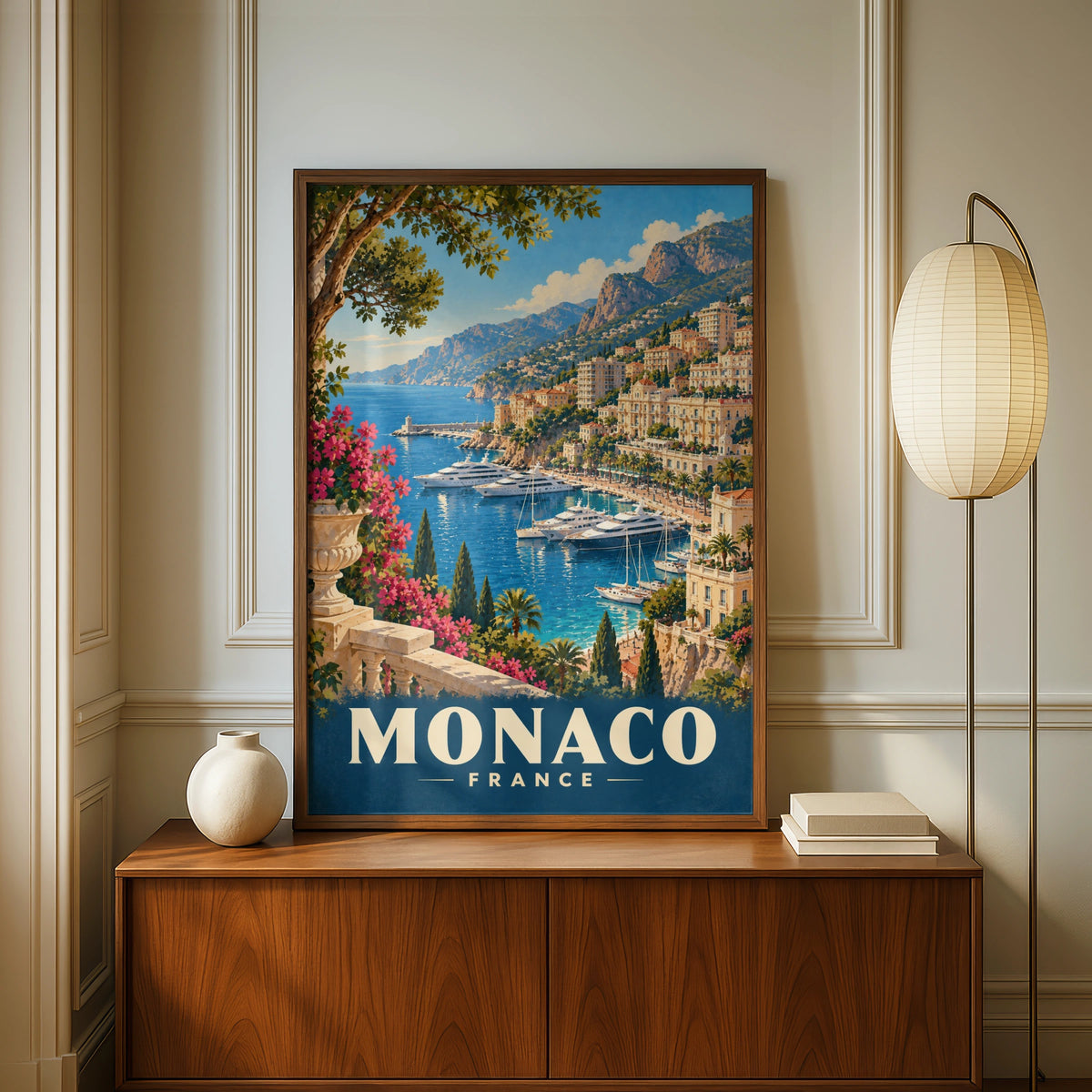 Monaco France Vintage Travel Poster, Retro Riviera Harbour Wall Art Print