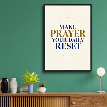 Make Prayer Your Daily Reset Poster, Christian Wall Art, Navy Gold Faith Print