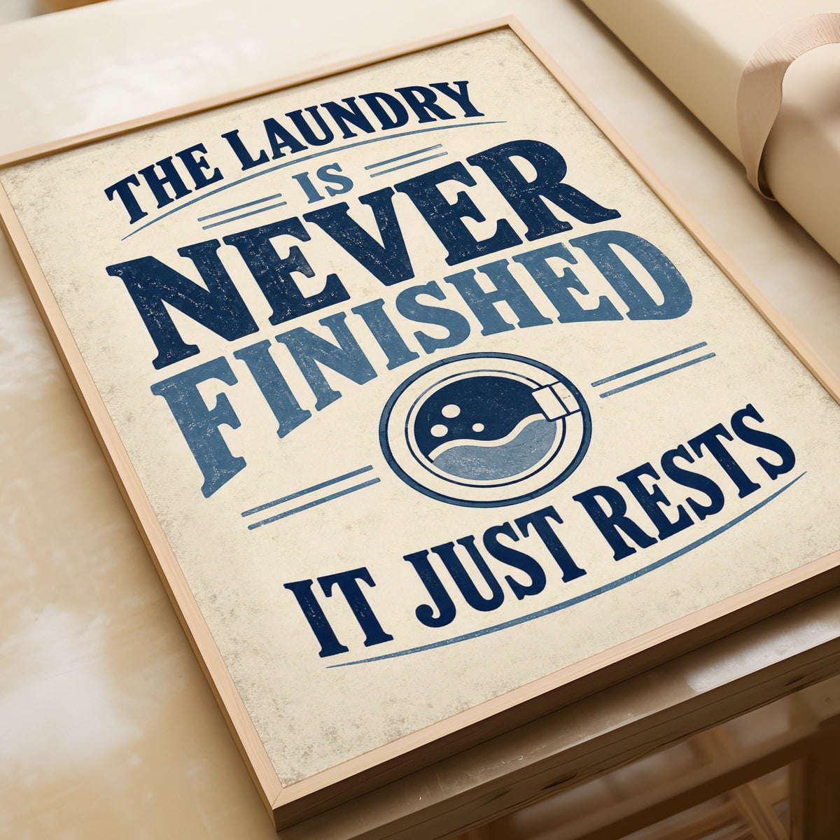 Laundry Room Funny Quote Poster, Humour Wall Art, Vintage Navy Blue Utility Print
