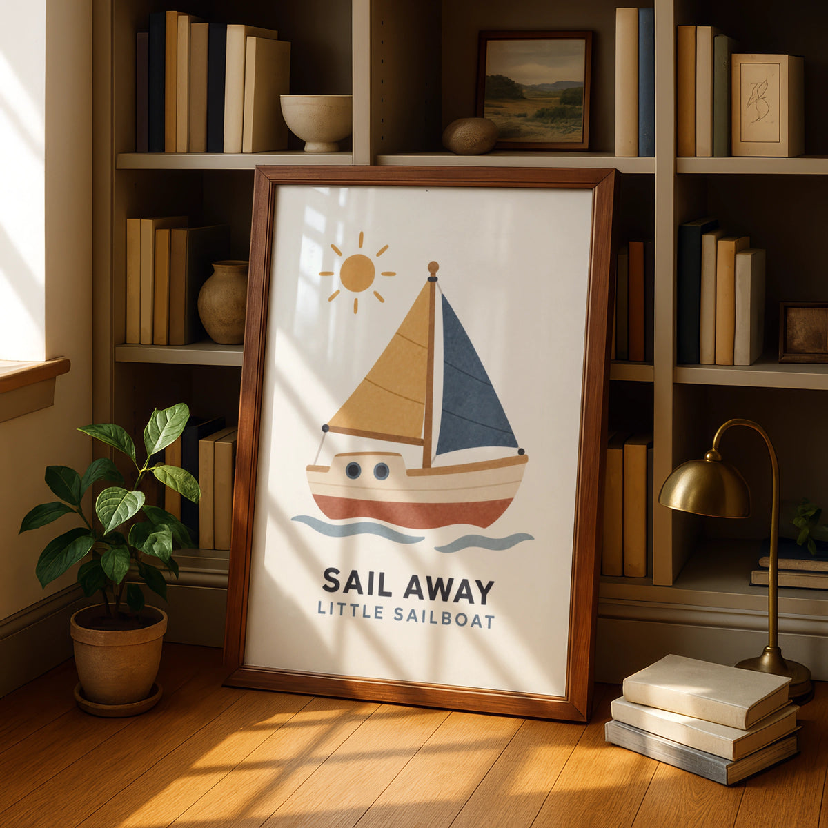Sail Away Little Sailboat Nursery Poster, Nautical Kids Wall Art, Boat Print