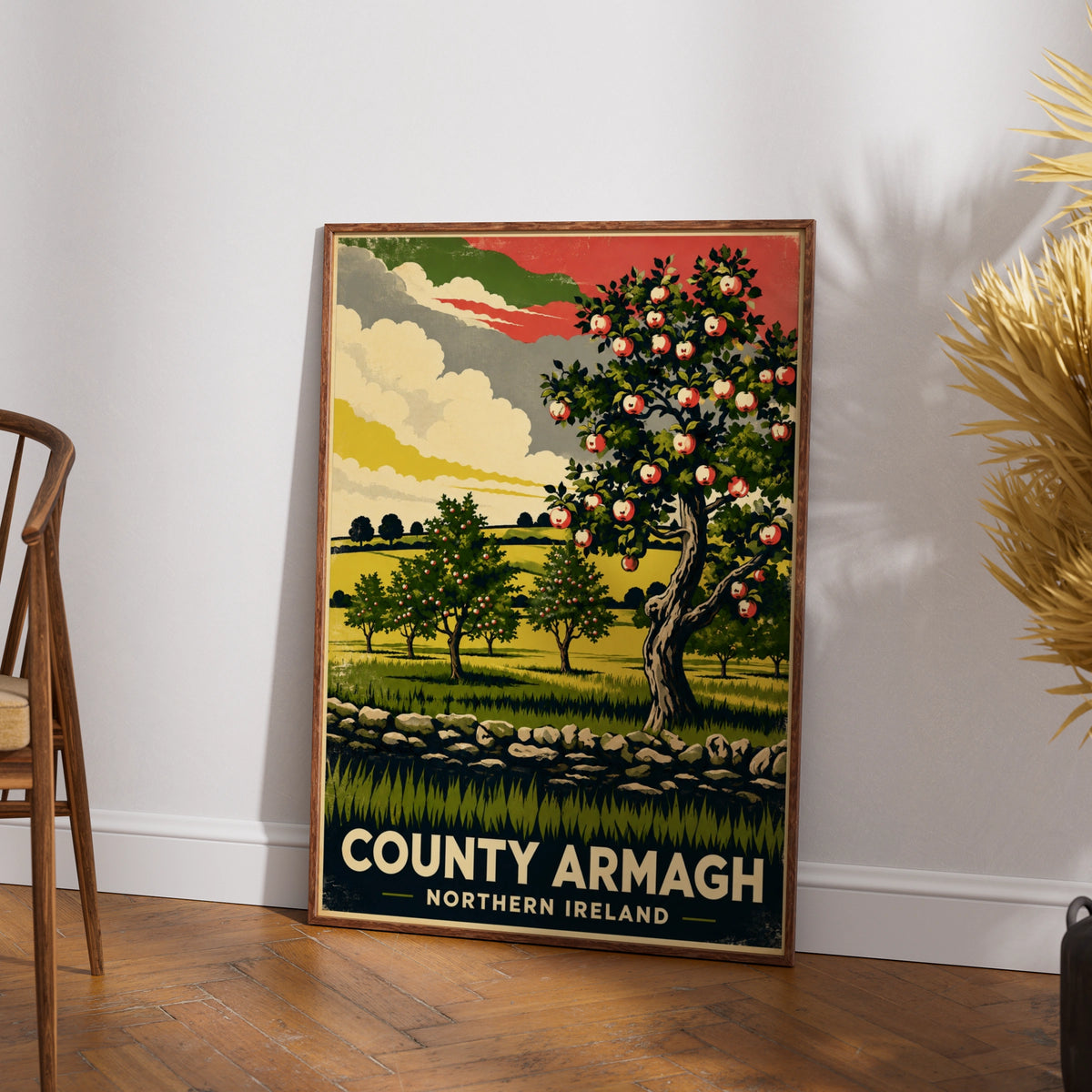 County Armagh Northern Ireland Poster, Apple Orchard Vintage Travel Wall Art Print