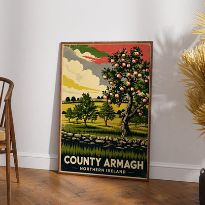 County Armagh Northern Ireland Poster, Apple Orchard Vintage Travel Wall Art Print