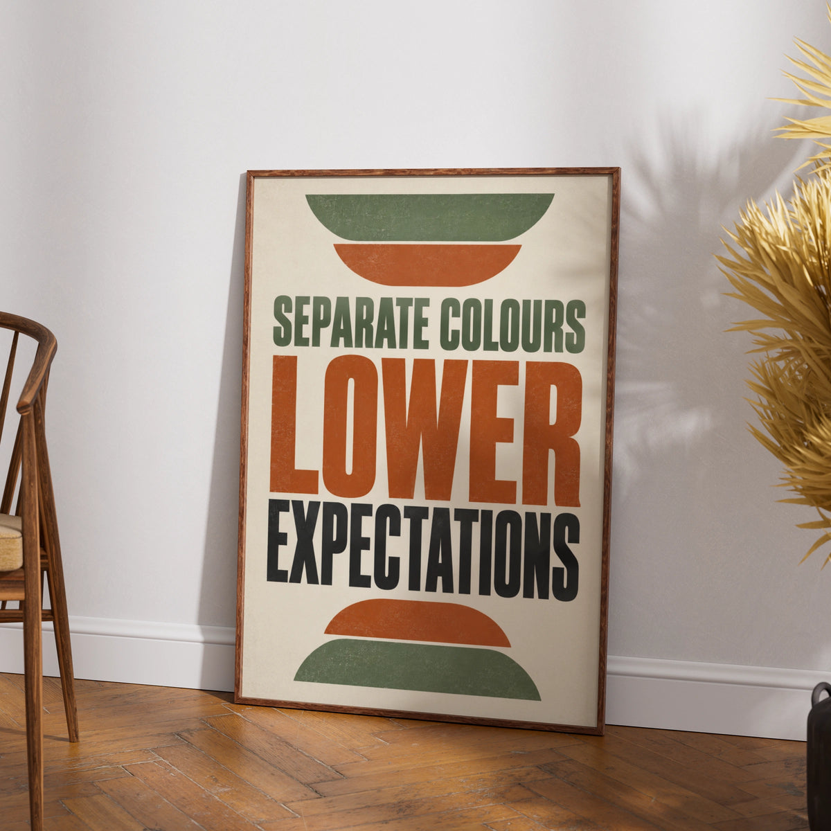 Lower Expectations Funny Quote Poster, Retro Humour Wall Art, Terracotta Green Home Print