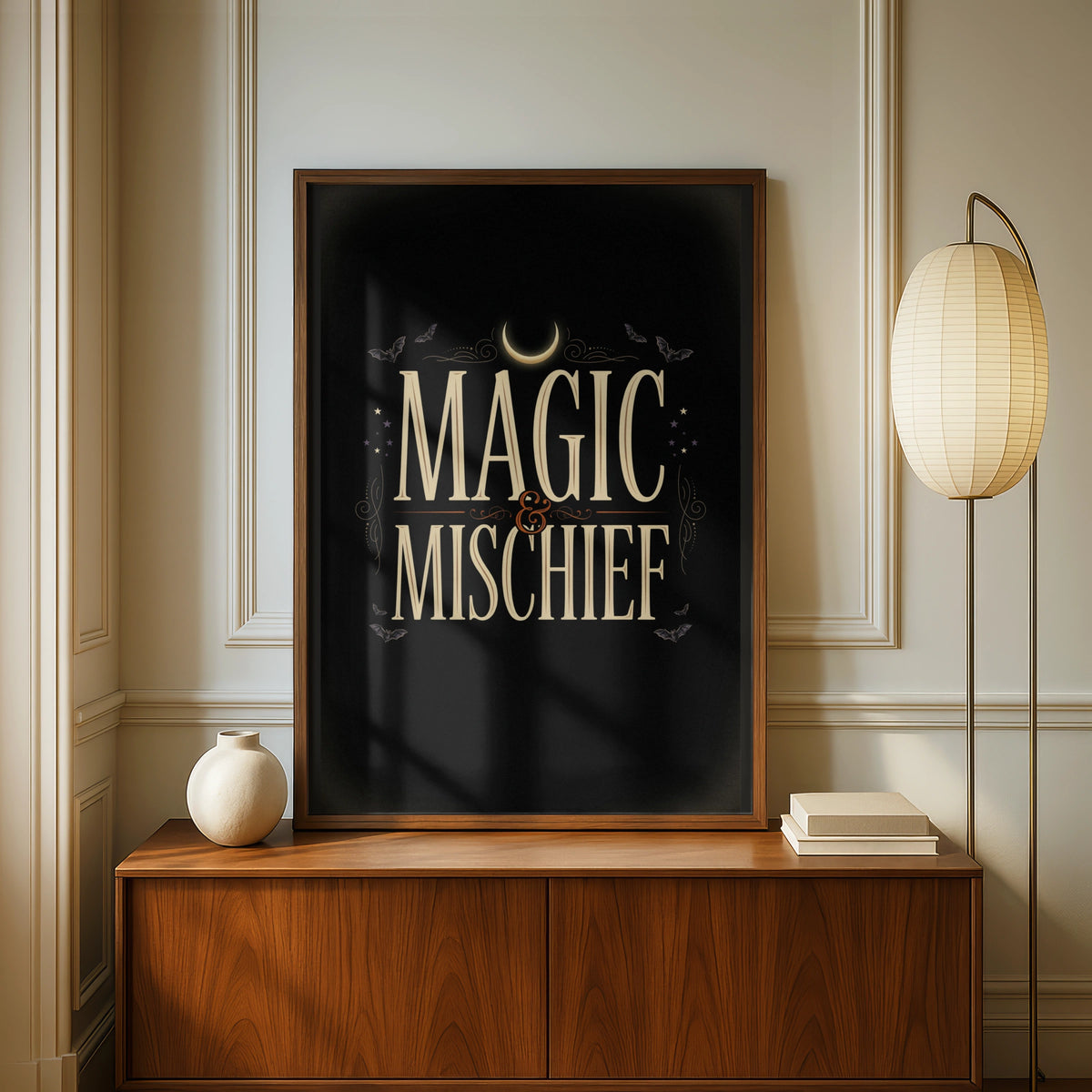 Magic and Mischief Halloween Wall Art, Witchy Poster, Dark Gothic Print, Bats Moon Decor