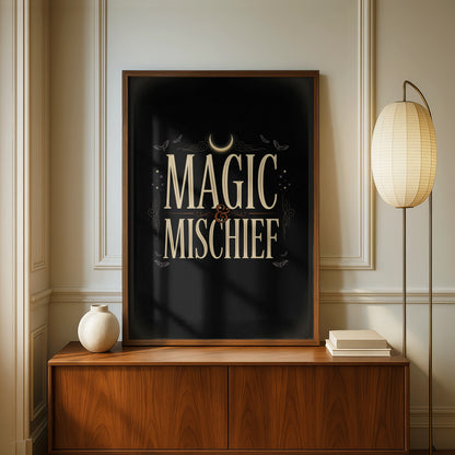 Magic and Mischief Halloween Wall Art, Witchy Poster, Dark Gothic Print, Bats Moon Decor